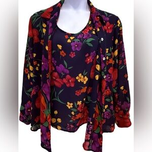 Jordan Plus size Floral Women's 2 piece Blouse set- Purple, Red, Yellow. 16w